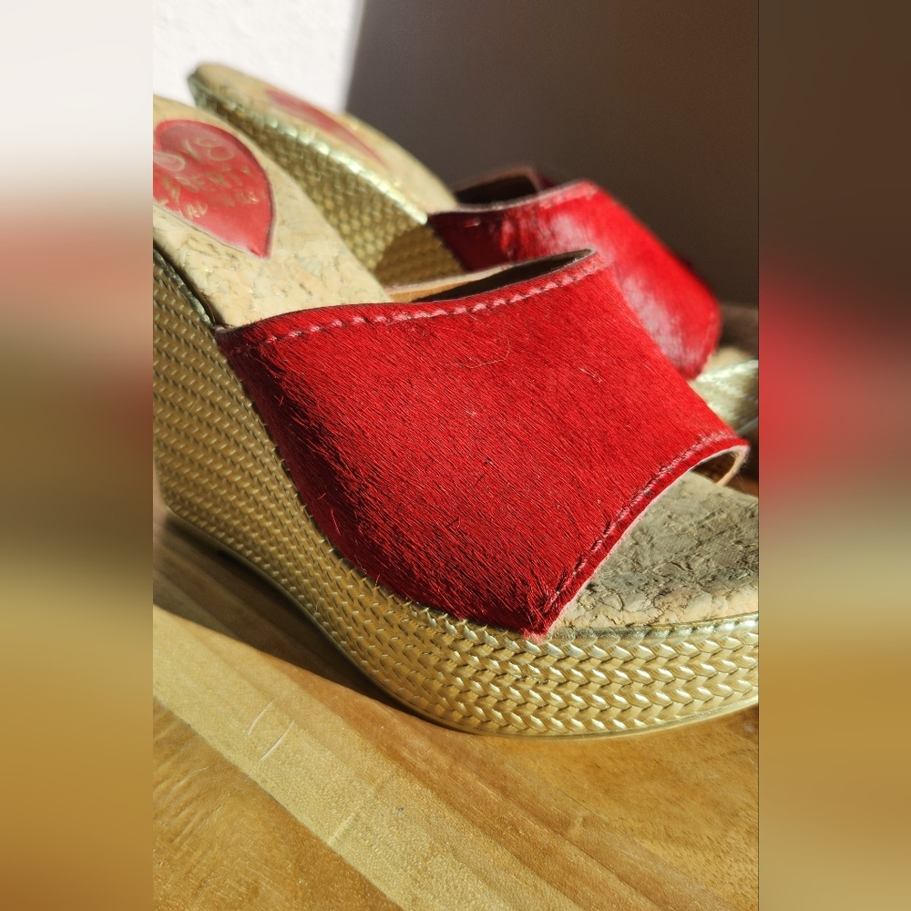 Red and Gold Wedge Sandals